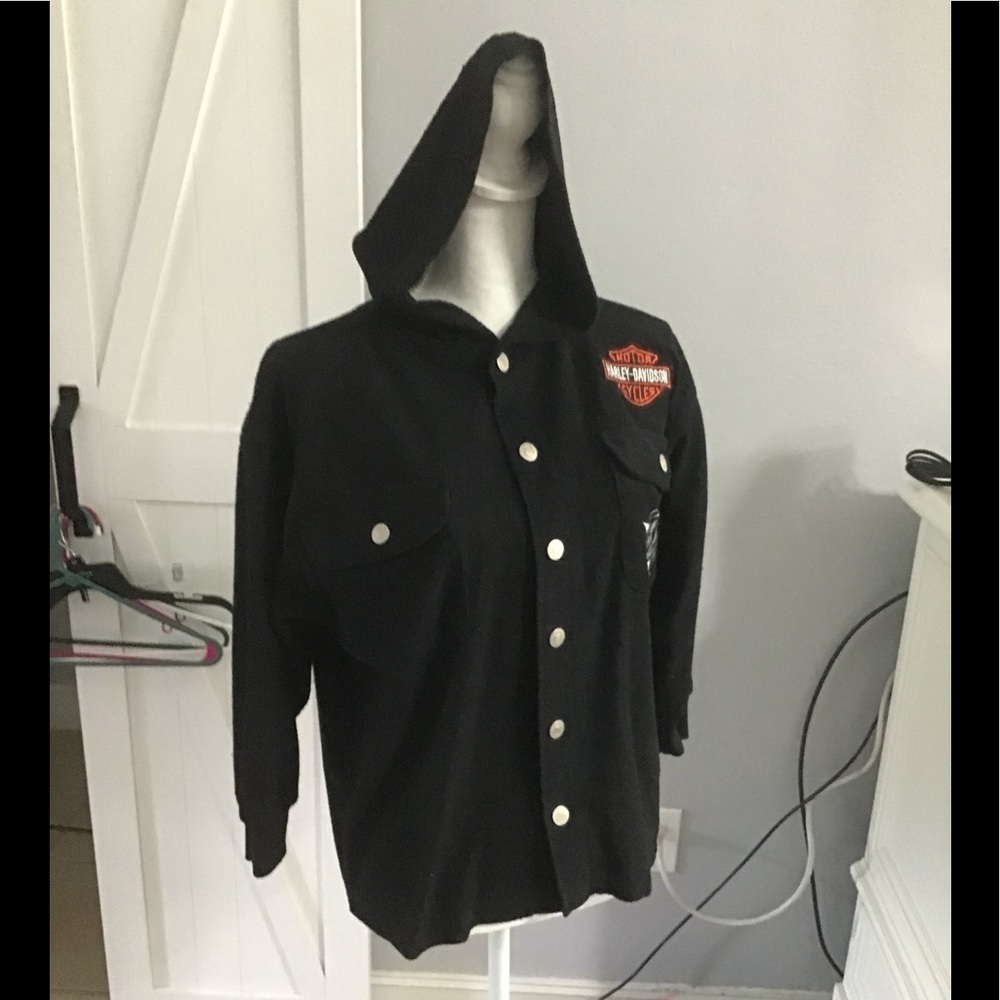 Harley-Davidson Hooded black durable Jacket LOGO. Size Medium